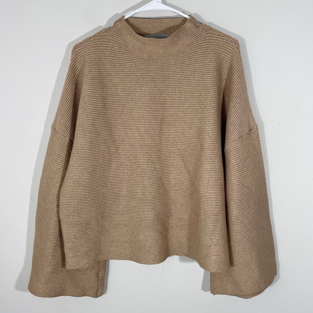 Modern Citizen Lou Oversize Bell Sleeve Ribbed Sweater Womens Size XL Tan Beige